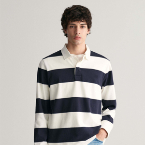 Polo en tricot rayé à manches longues pour homme, en coton, décontracté, respirant, coupe classique - Product Image 1