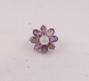 Anillo de Plata de Ley 925 con Bisel de Amatista Natural Arcoíris, Anillo de Boda para Mujer con Nueve Piedras Preciosas Púrpuras Genuinas, Febrero - Product Image 5