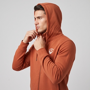 Dumela Men's <b>Orange</b> Hooded Zip-Up Sweatshirt Solid Color Casual <b>Fleece</b> Cotton Breathable Regular Fit Autumn Wear - Product Image 5