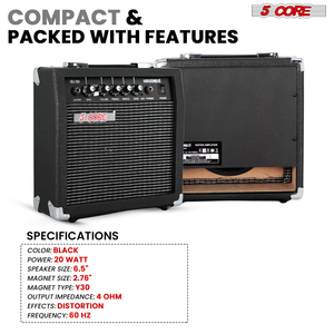 Amplificador de Bajo Eléctrico de 5 Núcleos, Modelo GA 20 BLK NW, 20W, Portátil, Mini, de Pie, con Altavoz Integrado de 6.5 Pulgadas, Entrada Auxiliar y Conector para Auriculares - Product Image 4