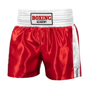 <b>Red</b> White Color Breathable Customized Boxing Shorts Knee Length High Elastic Waist Lightweight Men's Kickboxing Shorts - Product Image 4
