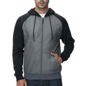 Sudadera con capucha de forro polar para hombre, con bloques de color, estilo casual, con cremallera completa, mangas raglán y bolsillo, ropa deportiva - Product Image 1