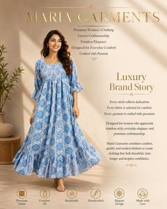 Vestido Maxi de Algodón con Estampado a Mano de Jaipur, India, Vestido Largo Floral Tradicional Hecho a Mano, Prenda de Verano Transpirable Hecha por Artesanos - Product Image 2