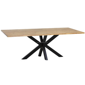 Modern <b>Dining</b> <b>Table</b> Set with 6 Upholstered Chairs Wood <b>Top</b> Black Metal Base Midcentury Design for Home Furniture - Product Image 2