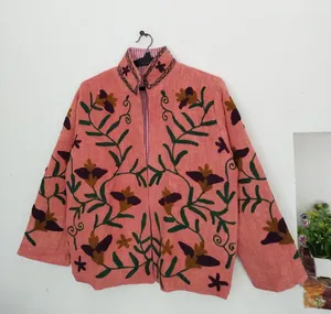 Chaqueta Bordada Suzani Rosa Hecha a Mano para Mujer, Estilo Boho Chic, Chaqueta Abierta de Algodón, Chaqueta Vintage con Bordado Floral, Chaqueta de Manga Larga - Product Image 1