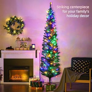 Albero di Natale Artificiale Sottile da 2,1 m con Luci LED Colorate e Base in Acciaio per Decorazioni Interne - Product Image 4