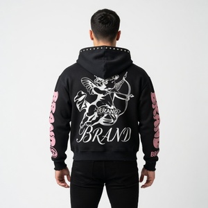 Sweat à capuche unisexe surdimensionné en molleton respirant, style unique, avec broderie chenille, imprimé tête de mort et strass, pour l'hiver, impression numérique - Product Image 4