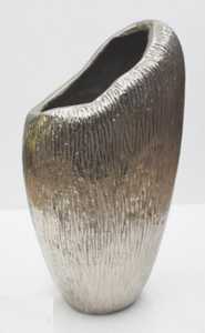 Jarrón Alto Moderno de Metal Plateado con Borde Inclinado, Textura Martillada de Lujo, Ligero, Hecho a Mano, Maceta Decorativa, Escultura para el Hogar - Product Image 3