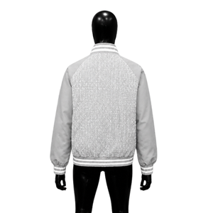 Blouson universitaire argenté pour homme, haut de gamme, zippé, décontracté, col rabattu, coupe droite, pour l'automne, style moderne urbain - Product Image 2