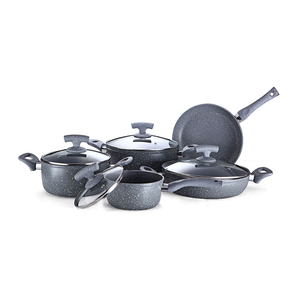 Durable <b>Non</b> <b>Stick</b> <b>Pots</b> And Pans Set With Multi Layer Marble Coating Oven Safe Construction Tempered Glass Lids - Product Image 1