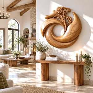 Sculpture murale artisanale en bois massif sculpté, style rustique Art Déco, écologique, Luxali - Décoration murale pour salon, idéale pour un anniversaire ou un déménagement - Product Image 2