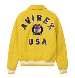แจ็คเก็ตหนังแท้คุณภาพสูง Avirex สำหรับผู้ชาย สีเหลือง รุ่นพรีเมียม ปี 2026 มีสีอื่นให้เลือก ขนาดสั่งทำได้ พร้อมปักลาย - Product Image 2