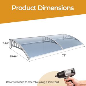 Auvent de fenêtre gris 80x38 pouces avec protection UV, pluie et neige, toile enduite pour maison, porche, patio, terrasse, auvent de porte, entrée - Product Image 4