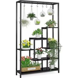 High Demand Fresh Style <b>Plant</b> <b>Stand</b> Industrial Black Steel Multi Tier Asymmetrical Partition Display Rack With Top Hooks <b>Plant</b> - Product Image 1