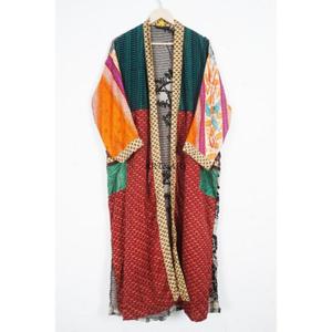 100% Silk V-Neck Drawstring Full-Length Long Sleeve Kimono Robe Indian Handmade Soft Vintage Thermal Elegant Sleepwear - Product Image 5
