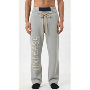 Pantalon de survêtement OEM personnalisé avec logo, coupe droite, double taille, molleton épais 400 g/m², gris, jambe large évasée - Product Image 3