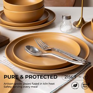 12-Piece Non-Toxic Stoneware <b>Dinnerware</b> <b>Set</b> Microwave & Dishwasher Safe Stackable Bowls and Plates - Product Image 4