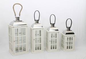 Juego de 4 Faroles de Madera Blancos al por Mayor, Grandes Portavelas Decorativos para Exteriores con Techo de Metal, Faroles de Alta Calidad para Decoración del Hogar - Product Image 4