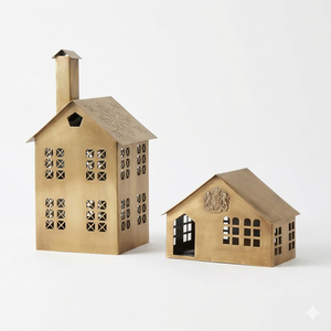 High Selling <b>Set</b> Of Two Candle Holder Vintage House Shaped Metal <b>Lantern</b> Tealight <b>Lantern</b> House Dining Room Table Decor Crafts - Product Image 5