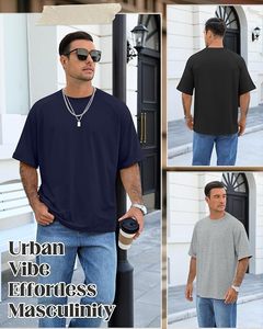 เสื้อยืดโอเวอร์ไซส์ผ้าฝ้ายแท้ 100% น้ำหนัก 220 กรัม พิมพ์ลายตามสั่งที่ไหล่ สไตล์ฮิปฮอป ไซส์พลัส ผ้าฝ้ายแท้ 100% ทรงบ็อกซี่ สำหรับผู้ชาย - Product Image 2