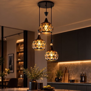 Suspension industrielle noire mate à découpe triangulaire, avec 3 ampoules LED, D38xH100cm, pour salle à manger - Product Image 5