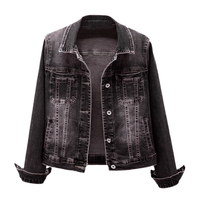 Veste en jean délavé boutonnée coupe classique personnalisée pour femme, style streetwear automne, manches longues, en denim épais