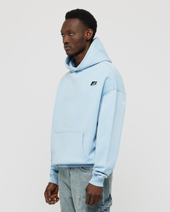 Sweat à capuche unisexe surdimensionné bleu ciel OEM, épais et lourd, avec logo personnalisé, épaules tombantes, 100 % coton molletonné 550 GSM - Product Image 2