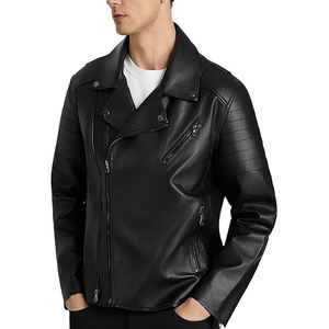 Veste en cuir véritable pour homme, best-seller, classique, noire, style motard, avec logo personnalisé - Product Image 2