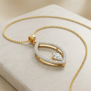 Open Marquise <b>Frame</b> Solitaire Pendant Marquise Cut Lab Grown Diamond Side Pave Accent Gold Plated 14K Women's - Product Image 4
