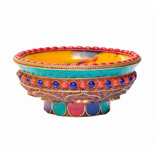 Bol en bois et résine époxy artisanal népalais pour cuisine et salle à manger modernes, bol bouddhiste traditionnel - Product Image 1