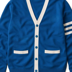 Cardigan en tricot unisexe Zeta bleu et blanc à col ouvert, manches évasées en laine, pour tenue universitaire, sororité, fraternité, collège, université, école - Product Image 6