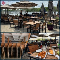 Table en composite aluminium et bois, ensemble de salle à manger commercial, bois plastique vieilli, 30''x30'', 36''x36'', tables de restaurant et bistro en bois de teck