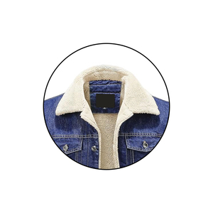Veste en jean pour homme, coupe classique, col rabattu, doublure en sherpa, épaisse, style décontracté d'hiver, couleur unie, fermeture à boutons - Product Image 3