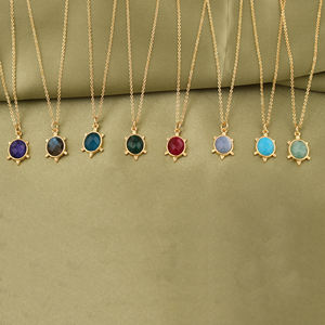 Elegant turtle shape natural amazonite pendant necklace 18k gold plated brass oval gemstone dainty minimalist unisex jewelry - Product Image 5
