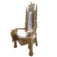 Chaises de trône en bois tufté à dossier haut sculpté, roi éléphant antique Meubles de salon élégants en or et blanc pour mariage