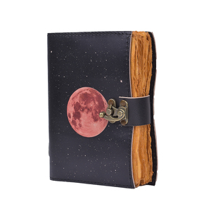 A5 Red Moon Galaxy Design Cardboard <b>Lock</b> <b>Diary</b> Notebook with Metal Clasp 100 Pages Handmade Paper Journal for Writing & Gifting - Product Image 4