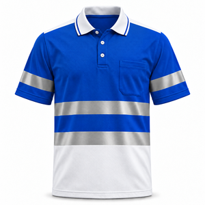 Camiseta Polo de Trabajo Reflectante Personalizada para Hombre, con Bolsillo en el Pecho, Manga Corta, Cuello en Contraste, Cinta Plateada, Uniforme para Trabajadores de la Construcción - Product Image 1