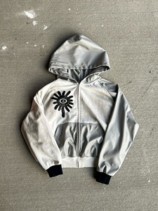 Custom Two Tone Zip Up Hoodie <b>Men</b> Oversized Graphic Embroidery Streetwear Contrast Panel Full Zipper Hooded <b>Jacket</b> OEM Private - Product Image 2