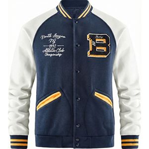 Veste varsity en laine pour homme, col montant, fermeture éclair, respirante, séchage rapide, vêtement d'extérieur décontracté pour l'hiver - Product Image 1