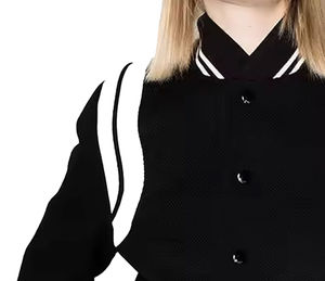 Chaquetas Universitarias de Béisbol para Mujer, Cuello Redondo, Manga Larga, Tejido de Algodón, Cortas, con Cierre Frontal de Botones de Cuerno - Product Image 5