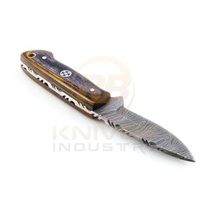 Couteau de chasse et de camping artisanal en acier Damas, manche en bois, étui en cuir véritable, lame fixe, survie en plein air - Product Image 4