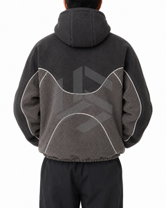 Custom Men's Solid Digital Printing Black Hooded <b>Fleece</b> <b>Jacket</b> Oversized Fit Windproof Zipper Front Logo Casual Winter Wear - Product Image 5