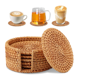Luxury BOHO Rattan Coaster Handmade <b>Round</b> <b>Mats</b> & Pads Table Decoration Coaster - Product Image 5