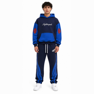 Conjunto Deportivo de Algodón con Logotipo Personalizado Bordado de Alta Calidad al por Mayor, Sudadera con Capucha y Pantalones Deportivos Unisex con Bloques de Color, Felpa de Algodón Grueso - Product Image 3