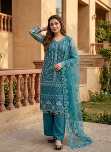 Exclusive Fendy Silk Kurti Set With Real Mirror Lace Work Designer Palazzo Dupatta Ethnic Wear Collection Fully Stitched Women - Product Image 2