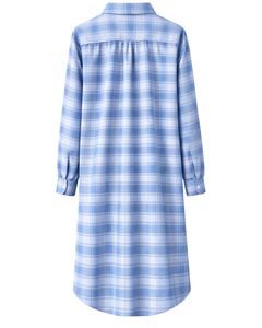 Chemise longue à carreaux bleus pour femme, coupe décontractée, boutonnée, tunique à carreaux, fabrication sur mesure, vente en gros - Product Image 2