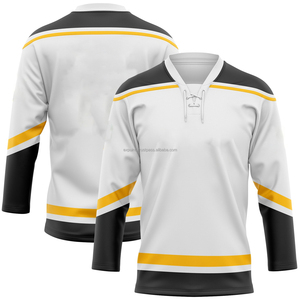 Venta al por mayor práctica impresión por sublimación completa poliéster/algodón 300g Unisex adultos nombre del equipo personalizado camisetas de hockey sobre hielo coloridas - Product Image 1