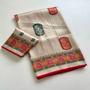 VASTRA COTTAGE Saree de Seda Jacquard Suave con Tejido Zari Integral, Estampado Digital de Pashmina y Blusa de Estilo Elegante - Product Image 1