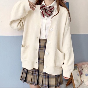 Cardigan en tricot 100 % coton bleu haut de gamme pour femme, col en V, manches longues, boutonné, style décontracté, coupe ample - Product Image 3