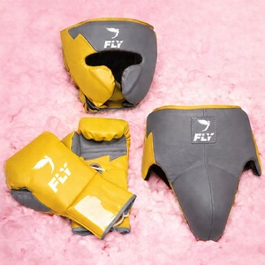 Set de Boxeo Profesional Personalizado OEM FLY Gris Azul con Cierre de Cordones, Agarres de Cuero Genuino y Absorción de Humedad - Product Image 5